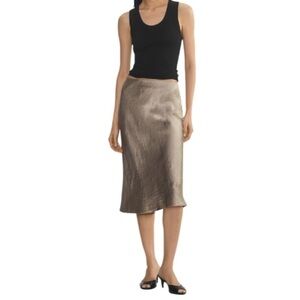 Babaton Aritzia Slip Satin Midi Skirt Nomad Taupe Hidden Elastic Waist Size 8